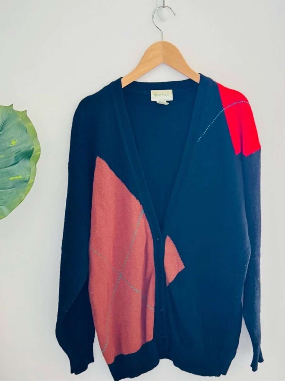 HUNT CLUB | Vintage 100% Lambswool Colorblock Cardigan Sweater Medium
